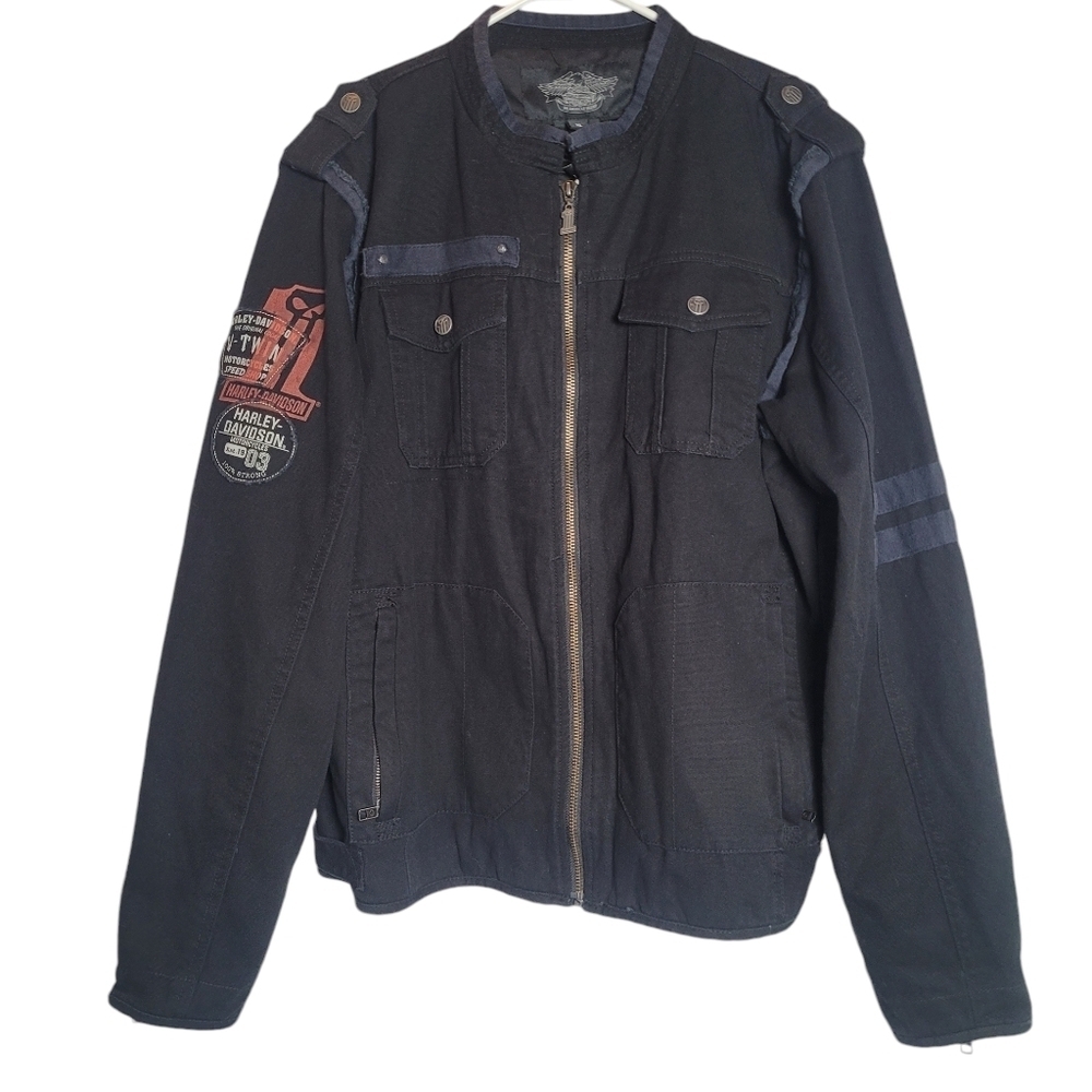 Harley Davidson Men's Black Canvas Motorcycle Biker Jacket Size XL NWT
